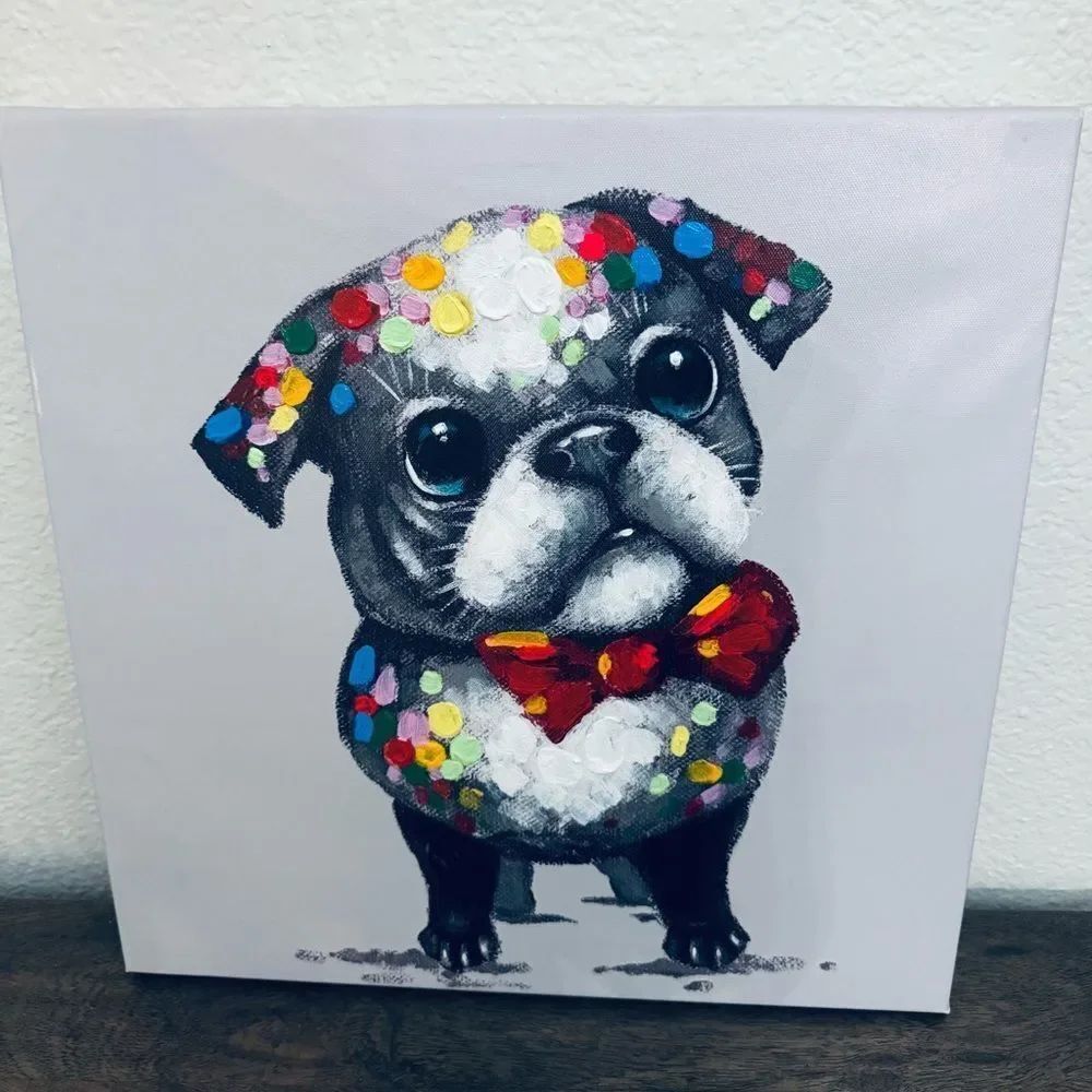 Pug Dog Portrait Bulldog Contemporary Canvas Painting Wall Art Decor